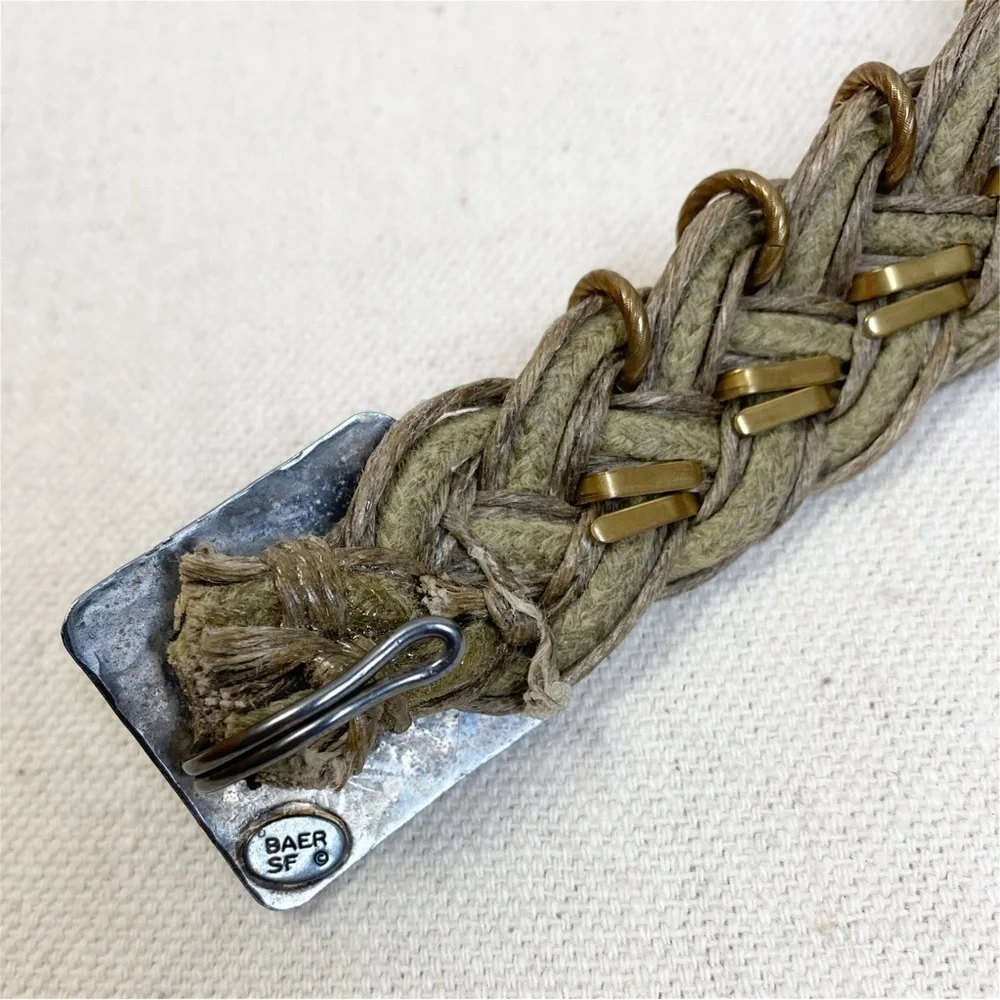 Marjorie Baer SF Green Woven Brass Stud Braided Belt OS
